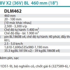 Máy Cắt Cỏ Đẩy Dùng Pin(460MM/BL)(18VX2) (không kèm pin sạc) - Makita DLM462Z