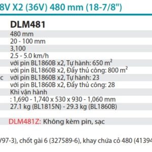 Máy Cắt Cỏ Đẩy Dùng Pin(480MM)(18VX2) (không kèm pin sạc) - Makita DLM480Z