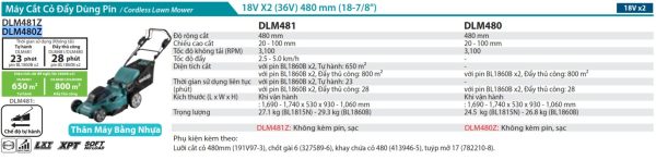 Máy Cắt Cỏ Đẩy Dùng Pin(480MM)(18VX2) (không kèm pin sạc) - Makita DLM480Z