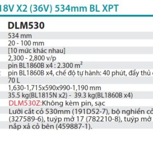 Máy Cắt Cỏ Đẩy Dùng Pin(530MM/BL)(18VX2) (không kèm pin sạc) - Makita DLM530Z