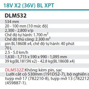 Máy Cắt Cỏ Đẩy Dùng Pin(530MM/BL)(18VX2) (không kèm pin sạc) - Makita DLM532Z