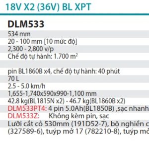 Máy Cắt Cỏ Đẩy Dùng Pin(530MM/BL)(18VX2) (không kèm pin sạc) - Makita DLM533Z