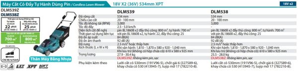 Máy Cắt Cỏ Đẩy Dùng Pin(530MM)(18VX2) (không kèm pin sạc) - Makita DLM538Z