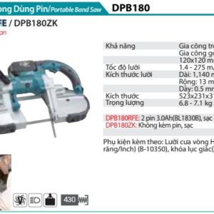 Máy Cưa Vòng Dùng Pin(120X120MM)(18V) (kèm 02 pin 3.0 + sạc nhanh) - Makita DPB180RFE