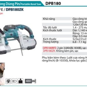 Máy Cưa Vòng Dùng Pin(120X120MM)(18V) (không kèm pin sạc) - Makita DPB180ZK