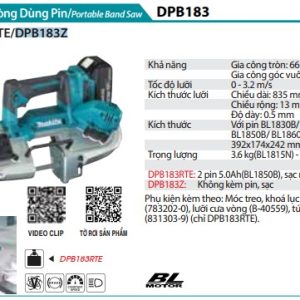 Máy Cưa Vòng Dùng Pin(66X66MM/BL)(18V) (kèm 02 pin 5.0 + sạc nhanh) - Makita DPB183RTE