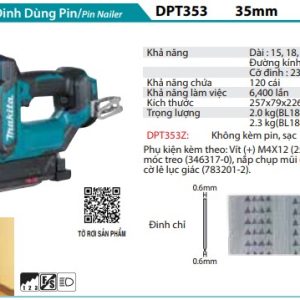 Máy Bắn Đinh Dùng Pin (18V) (không kèm pin sạc) - Makita DPT353Z