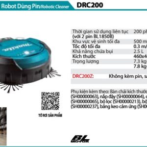 Máy Hút Bụi Robot Dùng Pin(BL)(18V) (không kèm pin sạc) - Makita DRC200Z