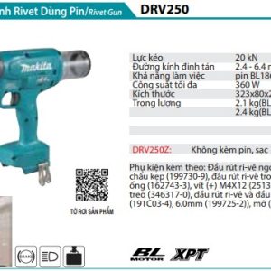 Máy Tán Đinh Dùng Pin(BL)(18V) (không kèm pin sạc) - Makita DRV250Z