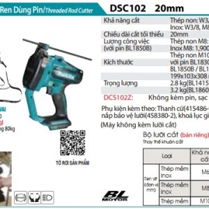 Máy Cắt Sắt Ren Dùng Pin(BL)(18V-14.4V) (không kèm pin sạc) - Makita DSC102Z