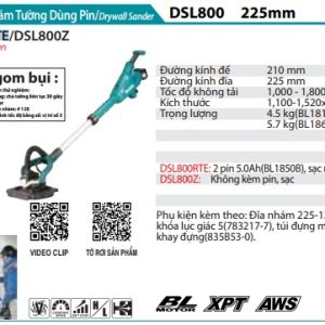 Máy Chà Nhám Tường Dùng Pin(AWS/BL)(18V) (kèm 02 pin 5.0 + sạc nhanh) - Makita DSL800RTE