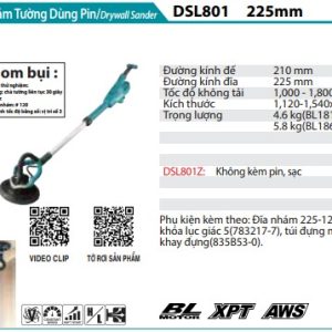 Máy Chà Nhám Tường Dùng Pin(AWS/BL)(18V) (không kèm pin sạc) - Makita DSL801Z