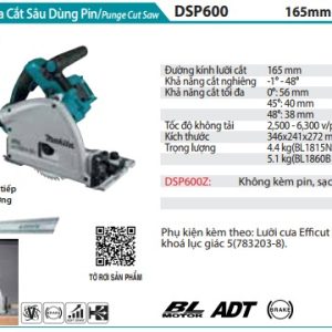 Máy Cưa Đĩa Cắt Sâu Dùng Pin(165MM/BL) (không kèm pin sạc) - Makita DSP600Z