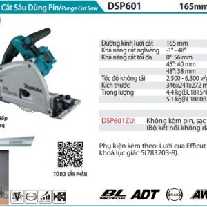 Máy Cưa Đĩa Cắt Sâu Dùng Pin(165MM/AWS/ (không kèm pin sạc) - Makita DSP601ZU