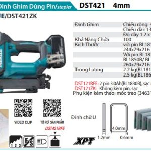 Máy Bắn Đinh Ghim Dùng Pin(18V) (kèm 02 pin 3.0 + sạc nhanh) - Makita DST421RFE