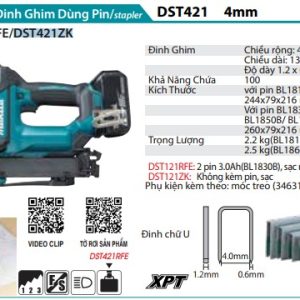 Máy Bắn Đinh Ghim Dùng Pin(ĐINH J 4MM) (không kèm pin sạc) - Makita DST421ZK