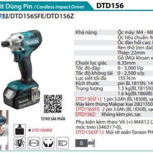 Máy Bắt Vít Dùng Pin(BL1830B*1+DC18SD+ (kèm 01 pin 3.0 + sạc) - Makita DTD156SF1J