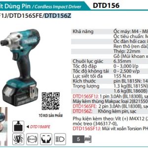 Máy Bắt Vít Dùng Pin(18V) (không kèm pin sạc) - Makita DTD156Z