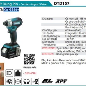 Máy Bắt Vít Dùng Pin(BL)(18V) (không kèm pin sạc) - Makita DTD157Z