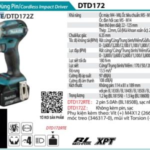 Máy Bắt Vít Dùng Pin(BL)(18V) (kèm 02 pin 5.0 + sạc nhanh) - Makita DTD172RTE