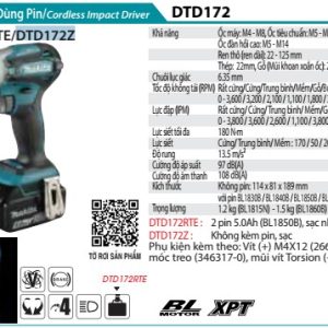 Máy Bắt Vít Dùng Pin(BL)(18V) (không kèm pin sạc) - Makita DTD172Z