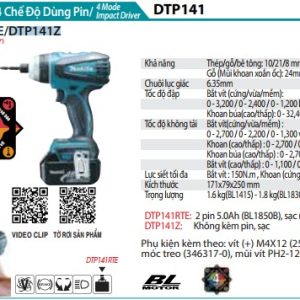 Máy Bắt Vít 4 Chế Độ Dùng Pin(BL)(18V) (không kèm pin sạc) - Makita DTP141Z