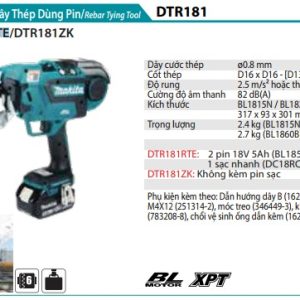 Máy Buộc Dây Thép Dùng Pin(BL)(18V) (kèm 02 pin 5.0 + sạc nhanh) - Makita DTR181RTE