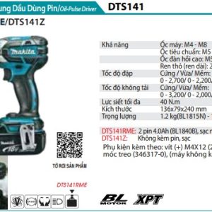 Máy Bắt Vít Xung Dầu Dùng Pin(BL)(18V) (kèm 02 pin 4.0Ah + sạc nhanh) - Makita DTS141RME