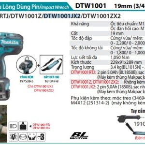 Máy Siết Bu Lông Dùng Pin(19MM/DÂY ĐEO/ (kèm 02 pin 5.0 + sạc nhanh) - Makita DTW1001JX2