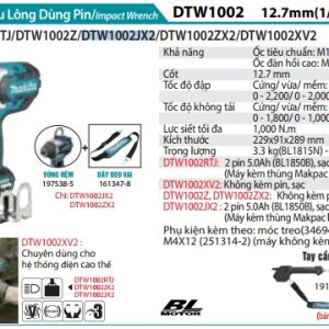 Máy Siết Bu Lông Dùng Pin(12.7MM/DÂY ĐEO) (kèm 02 pin 5.0 + sạc nhanh) - Makita DTW1002JX2