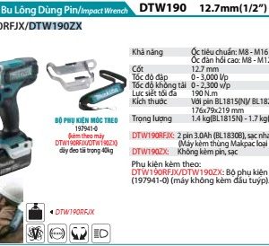 Máy Siết Bu Lông Dùng Pin(12.7MM (không kèm pin sạc) - Makita DTW190ZX