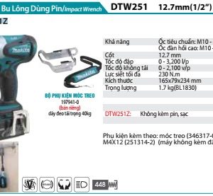 Máy Siết Bu Lông Dùng Pin(12.7MM)(18V) (không kèm pin sạc) - Makita DTW251Z