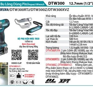 Máy Siết Bu Lông Dùng Pin(BỘ ĐẦU TUÝP)(1 (kèm 02 pin 3.0 + sach nhanh) - Makita DTW300FJX4