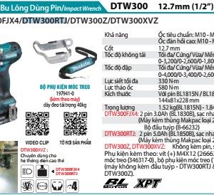 Máy Siết Bu Lông Dùng Pin(12.7MM/BL)(18V (kèm 02 pin 5.0 + sạc nhanh) - Makita DTW300RTJ