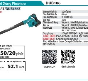 Máy Thổi Dùng Pin(ỐNG THỔI SÂN VƯỜN) (không kèm pin sạc) - Makita DUB186Z