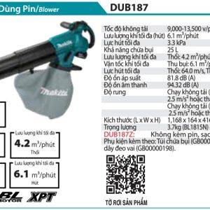 Máy Thổi Và Hút Bụi Dùng Pin(BL)(18V) - Makita DUB187Z