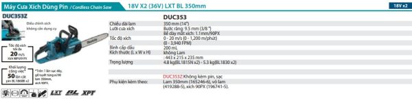 Máy Cưa Xích Dùng Pin(350MM/90PXBL) (không kèm pin sạc) - Makita DUC353Z