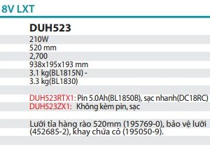 Máy Tỉa Hàng Rào Dùng Pin(520MM)(18V) (kèm 01 pin 5.0 + sạc nhanh) - Makita DUH523RTX1