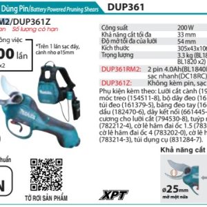 Máy Cắt Cành Dùng Pin(18VX2) (kèm 02 pin 4.0Ah + sạc nhanh) - Makita DUP361RM2