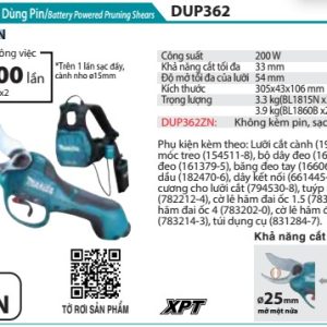 Máy Cắt Cành Dùng Pin(18Vx2) (không kèm pin sạc) - Makita DUP362ZN