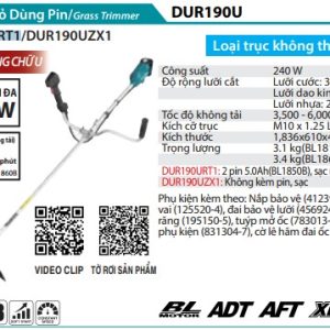 Máy Cắt Cỏ Dùng Pin(BL)(18V) (kèm 01 pin 5.0 + sạc nhanh) - Makita DUR190URT1