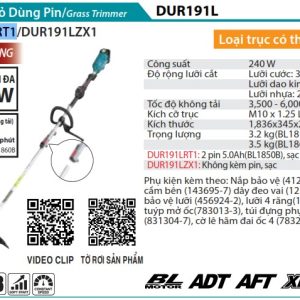 Máy Cắt Cỏ Dùng Pin(kèm 02 pin 5.0 + sạc nhanh) - Makita DUR191LRT1