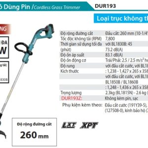 Máy Cắt Cỏ Dùng Pin(18V) (không kèm pin sạc) - Makita DUR193Z