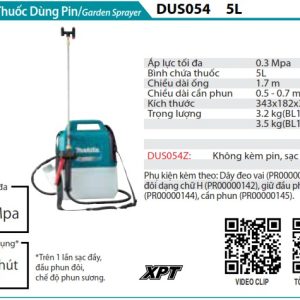 Máy Phun Thuốc Dùng Pin(5L)(18V) (không kèm pin sạc) - Makita DUS054Z