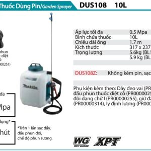 Máy Phun Thuốc Dùng Pin(10L)(18V) (không kèm pin sạc) - Makita DUS108Z