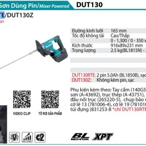 Máy Trộn Sơn Dùng Pin(BL)(18V) (kèm 02 pin 5.0 + sạc nhanh) - Makita DUT130RTE