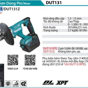 Máy Trộn Sơn Dùng Pin(BL)(18V) (kèm 02 pin 5.0 + sạc nhanh) - Makita DUT131RTE