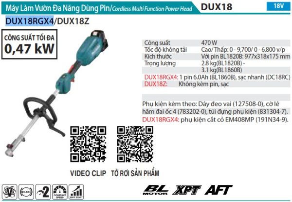 Máy Làm Vườn Đa Năng Dùng Pin(BL)(18V) (không kèm pin sạc) - Makita DUX18RGX4