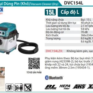 Máy Hút Bụi Dùng Pin(18Vx2) (không kèm pin sạc) - Makita DVC154LZX