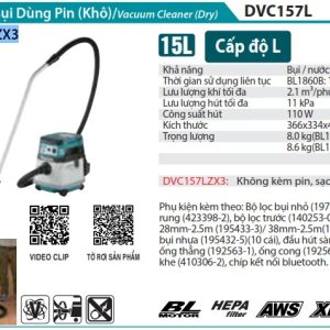 Máy Hút Bụi Dùng Pin(không kèm pin sạc) - Makita DVC157LZX3